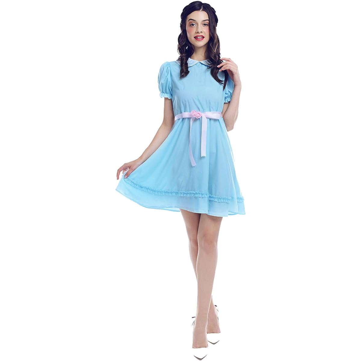 Nuoqi Women's Girls Sweet Lolita Dress Blue Twin Dress Halloween Cosplay Costume, Blue-1, Medium