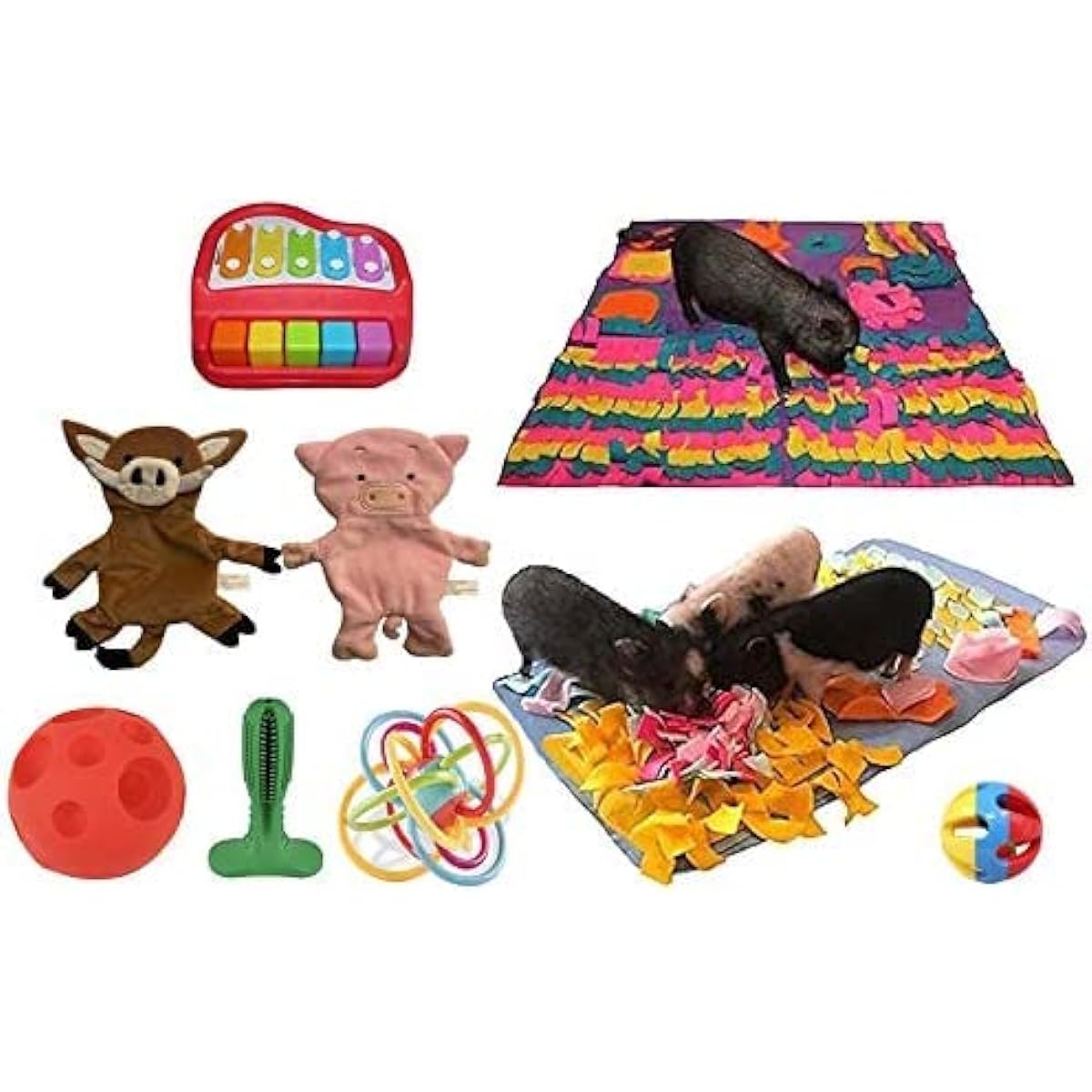 Pig Poop and Crew Pig Box - Save $130 - Includes 2 Root Mats, Peanut Butter Sticks, Large Treat Ball, Loop Toy, Rattle Ball, Game, Paper Crinkle Toy (Green Peanut Butter Stick Combo and Green Ball)