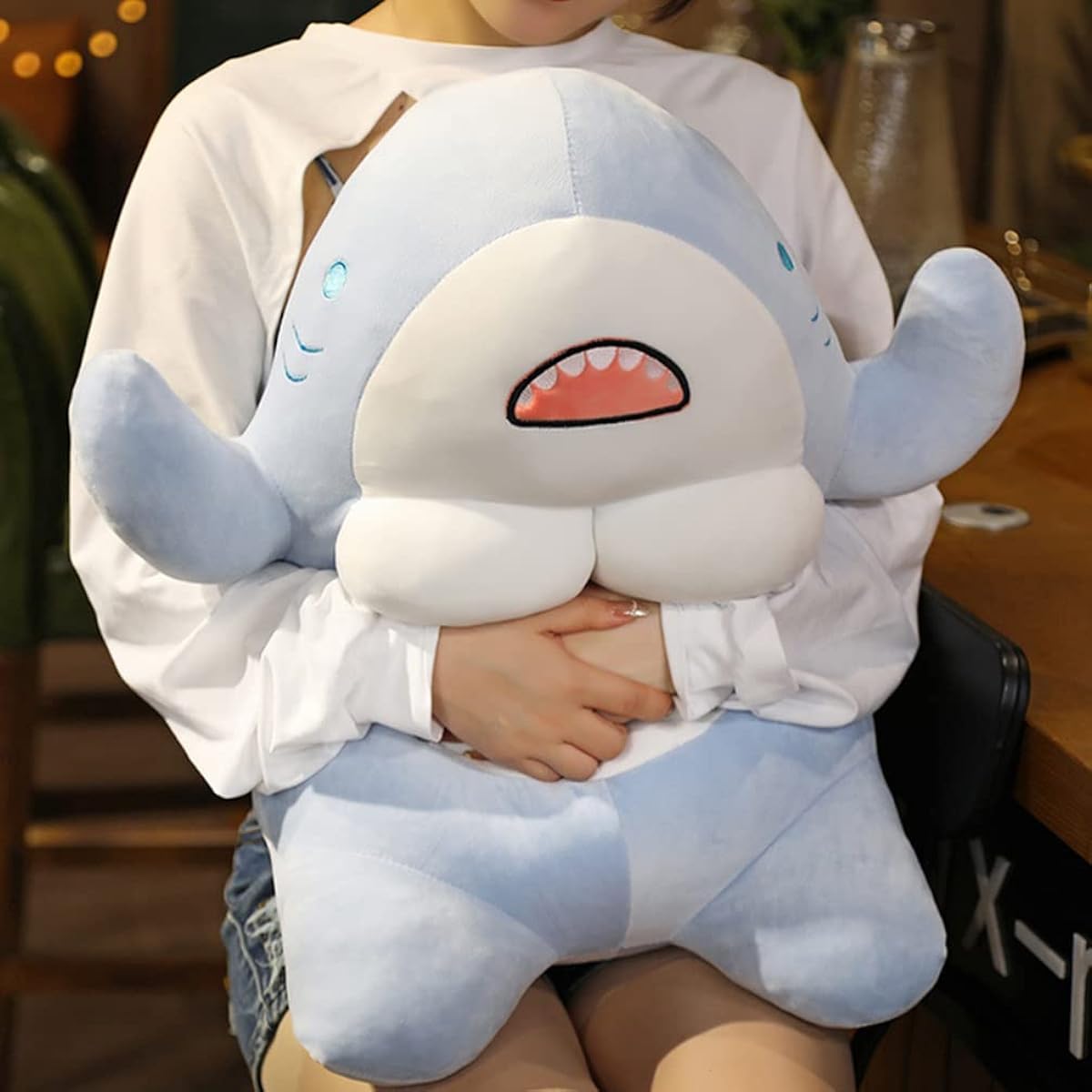 Toddmomy 1 Piece Cute 3D Muscle Shark Plush Toy Soft Shark Animal Doll Cute Shark Hug Pillow Kids Christmas Birthday Gift