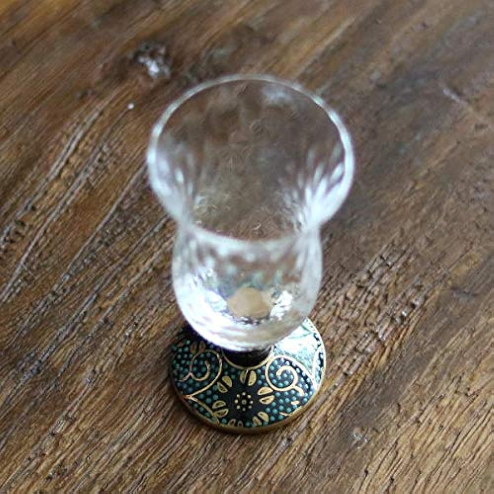 Kutani Ware Cold Sake Glass (Lattice) Blue Grain Tessen Made in Japan Capacity 70ml Kutani Japanese Glass Edo Glass