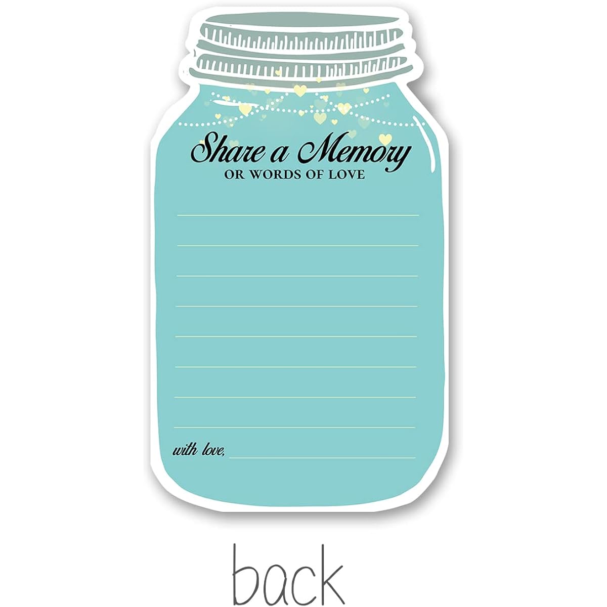 Cute Share a Memory Cards Set of 50 Mason Jar Shaped Party Supplies Celebration of Life/Birthday/Holiday Favors Double Sided 5 x 7 Inch