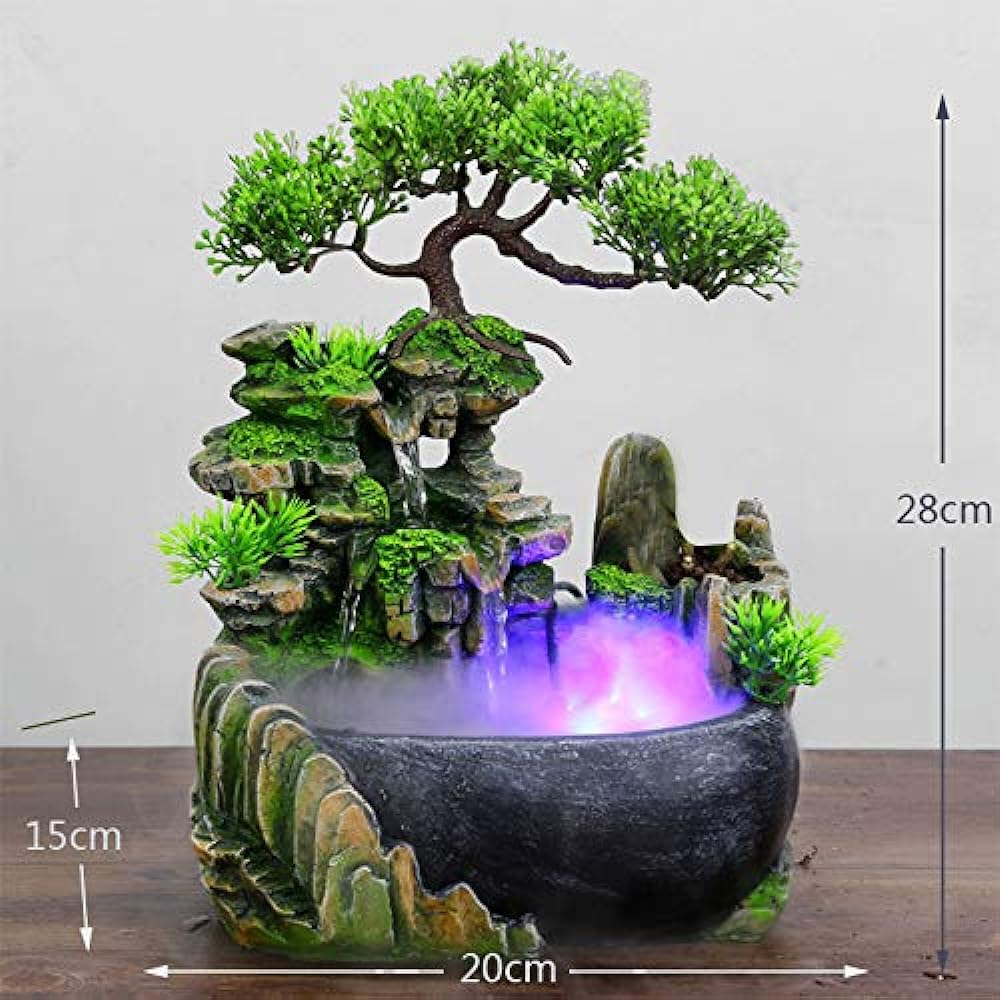 Tabletop Fountain, Desktop Fountain, Mini Waterfall, Resin, Indoor Fountain, Feng Shui, Entrance Figurine, Interior, Stylish, Stylish, Humidifier, Running Water, LED Light Included, Crafts, Good Luck, Decoration, Tabletop Decoration, Suitable for Rooms,