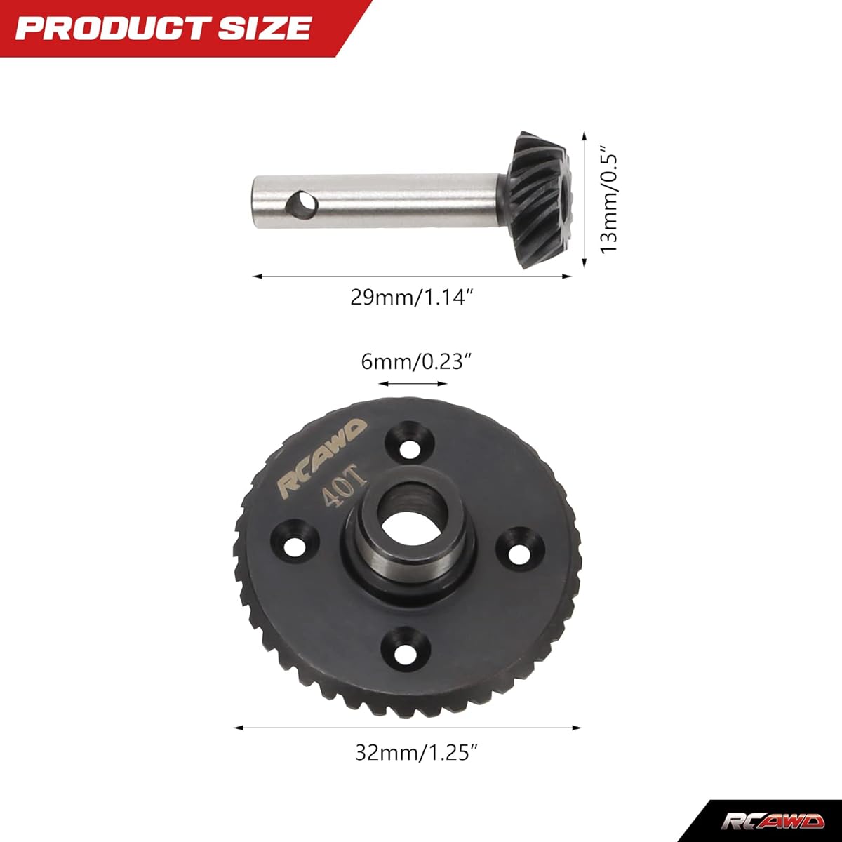 RCAWD 40T Ring Gear & 14T Pinion Gear Front & Rear 1/10 Losi Baja Rey Upgrade LOS03020V2 Super Heavy Duty 40CrMo Hop-up Parts for #LOS232008 Black