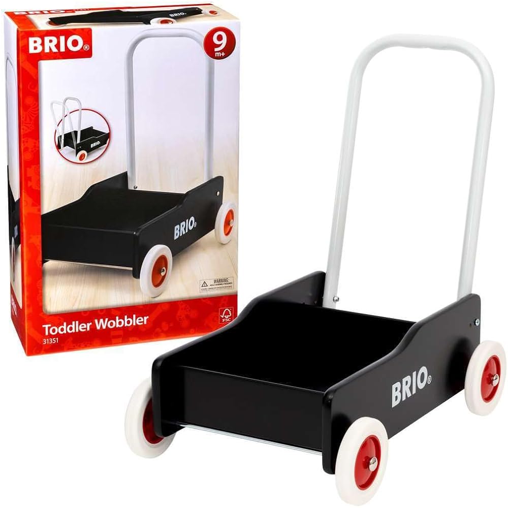 BRIO 31351 Wheelbarrow, Black, For ages 9 months and up (Katakata Wagon Toy, Wooden Toy, Educational Toy, Walking Practice)
