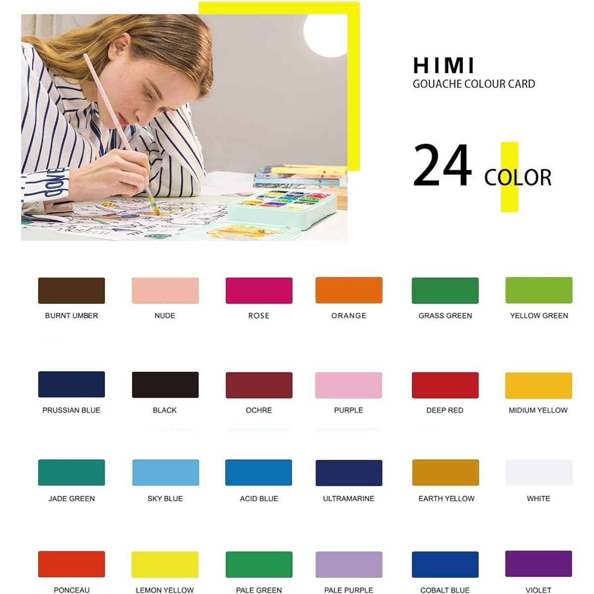 ANTNX Gouache Paint Set 24 Colors x 30ml Unique Jelly Cup Design with 3 Paint Brushes in Carrying Case Perfect for Artists, Students, Gouache Opaque Watercolor Painting (Orange)