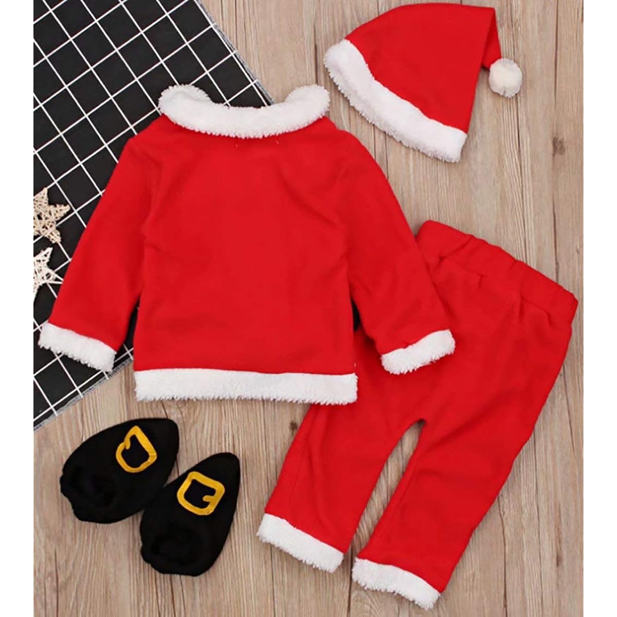 4 Piece Toddler Baby Santa Christmas Costume (Top + Pants + Hat + Socks)
