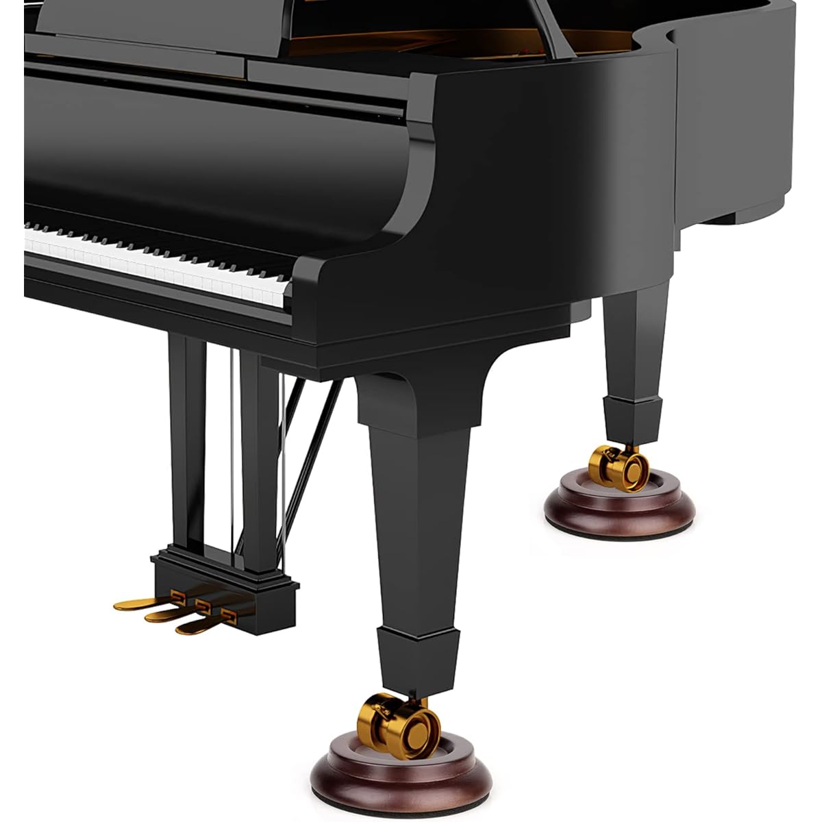 Eison Upright Piano Caster Cups Solid Sapele Wood Piano Casters Piano Legs Floor Protector Anti-Slip & Anti-Noise Foam for Hardwood Floors (Dark Brown)