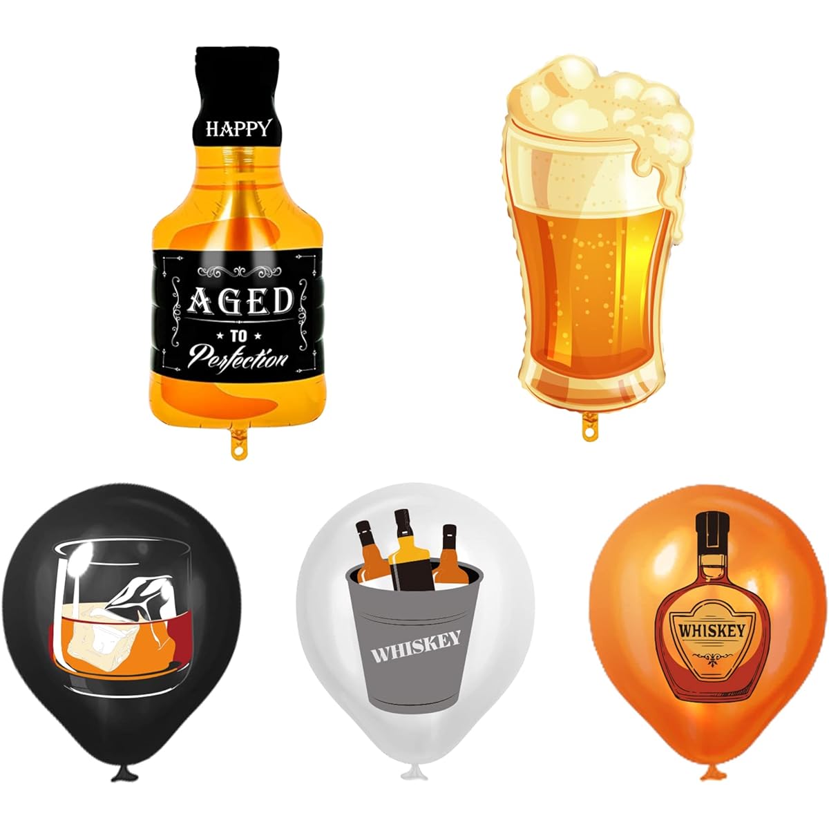 Whiskey Party Decorations 21 Pieces Whiskey Bottle Beer Cup Mylar Foil Balloons Happy Birthday Banner Set Bar Summer Party Beer Festival Birthday Party Supplies