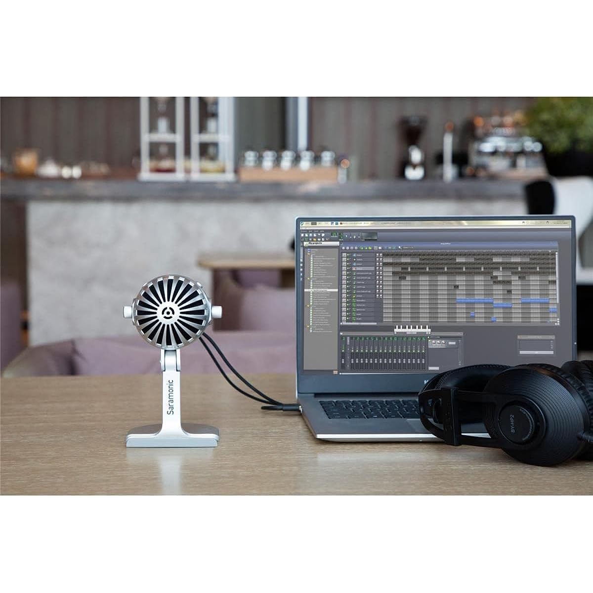 Saramonic Large Diaphragm Desktop USB Studio Microphone with 5 Sound Modes and Headphone Output for Computer/iPhone/iPad/Android Devices (SmartMic MTV550)