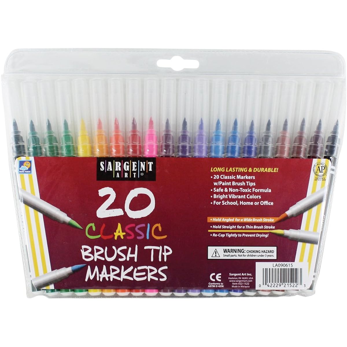 Sargent Art 22-1522 20 Count Classic Markers, Brush Tip/Nip, Plastic Peggable Pouch by Sargent Art