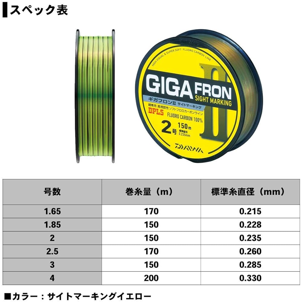 DAIWA Fluoroline Gigaflon 2 No. 1.65-4 170m Site Marking Yellow