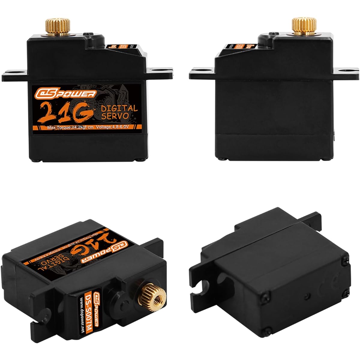 DSPOWER 2pcs 21G Mini Digital Servo Steering Gear Full Metal Gear Micro RC Servo Motor Kit with 25T Servo Horn for 1/18 1/16 RC Car Model Boat Fixed Wing Helicopter Airplane Robot Toy