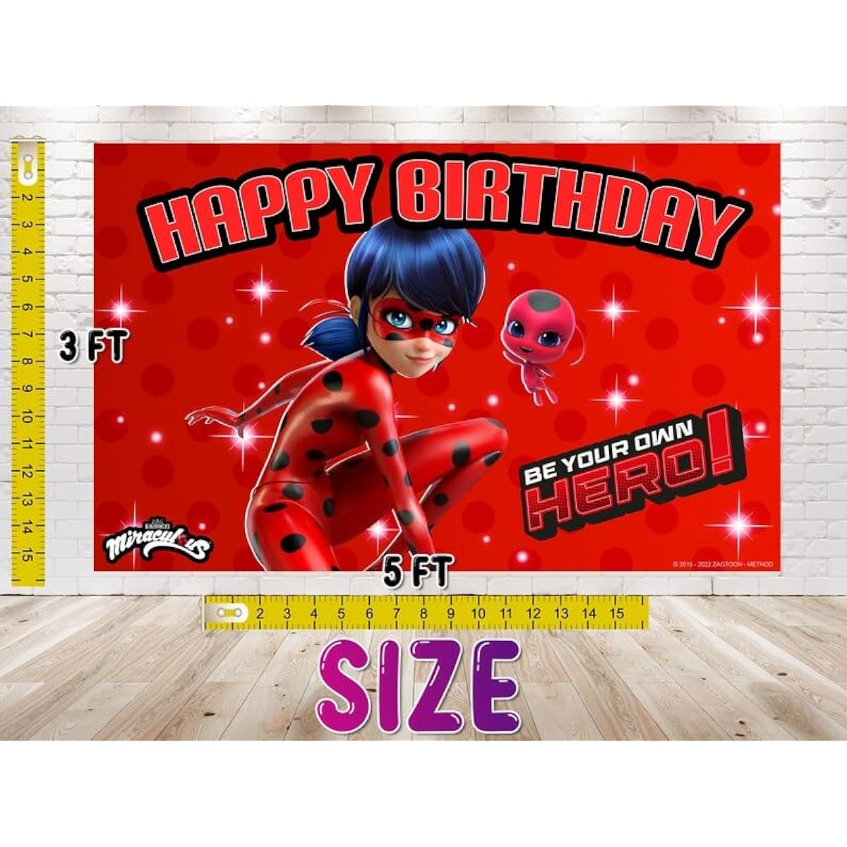 5x3ft Miraculous Ladybug Backdrop V3 for Birthday Party Decorations Cartoon Miraculous Ladybug Background for Theme Birthday