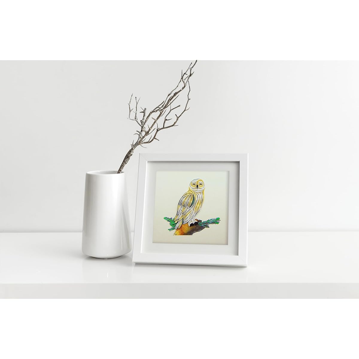 Snowy Owl, Quilling Card 3D - Unique Exclusive Handmade Design Greeting Cards for Birthday, Valentine's, Mother's Day, Spring, Father's Day, Graduation, Wedding, Anniversary, Thank You, Get Well, Any Occasion | 6" x 6"