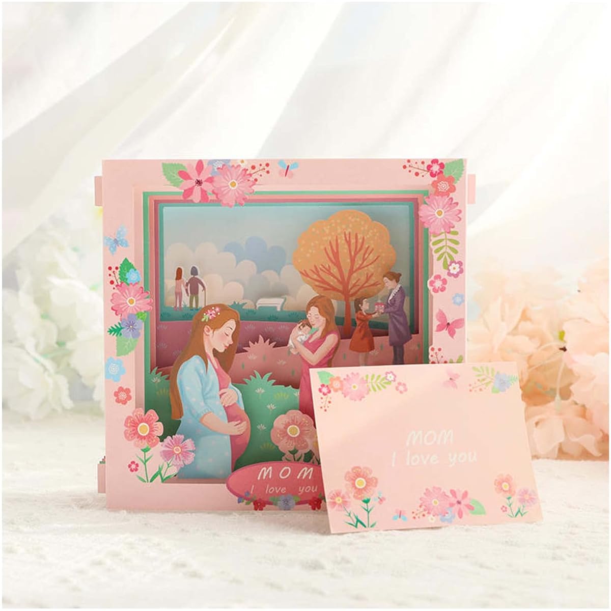 JanFeel 3D Greeting Cards for Mother's Day I love you Mom Paper Carved Box 3D Pop Up Card with Envelope Ornament Gift 6x6inch