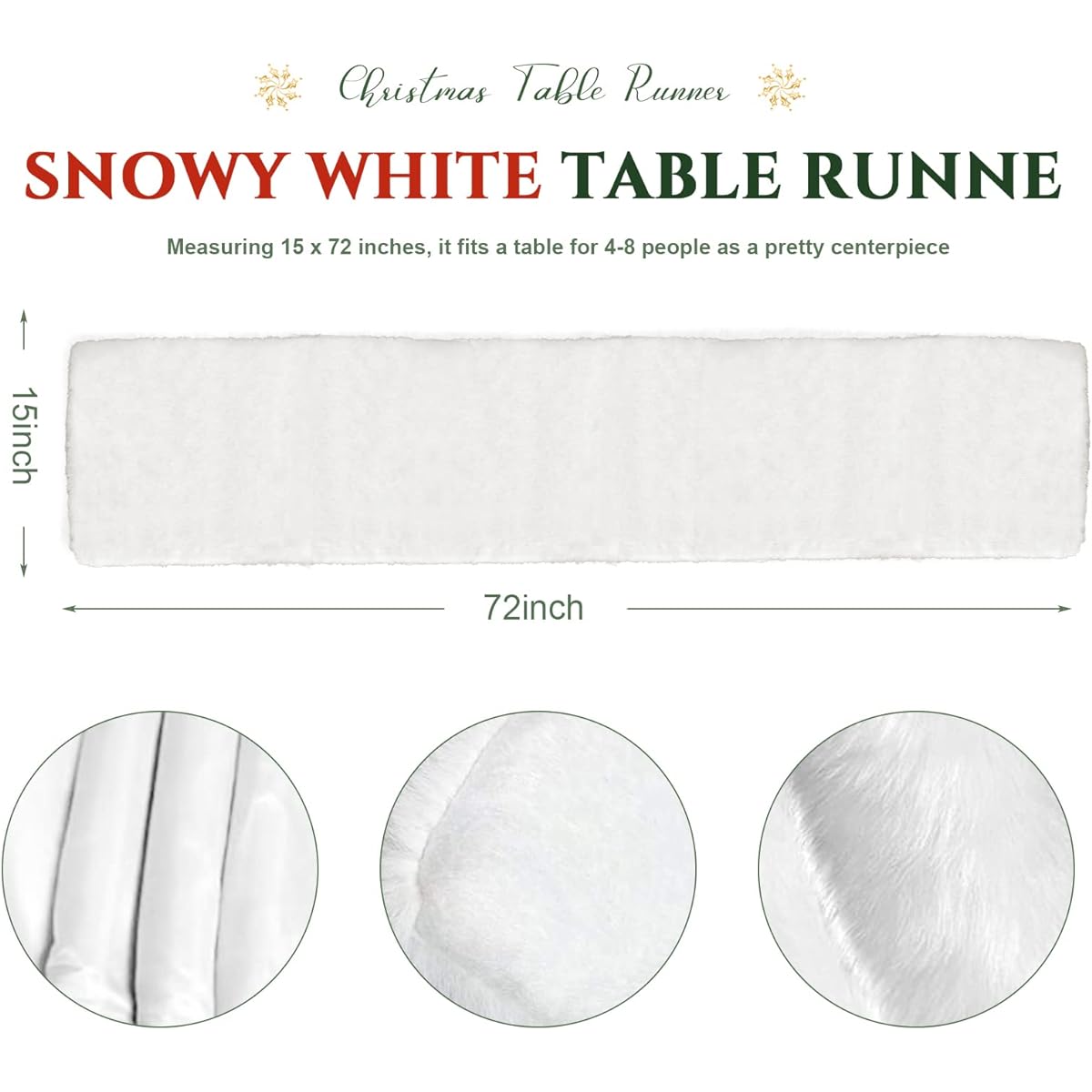 skyfiree Faux Fur Table Runner Christmas Table Runner Snow White Table Cover Winter Holiday Christmas Home Decoration 15x70 Inch