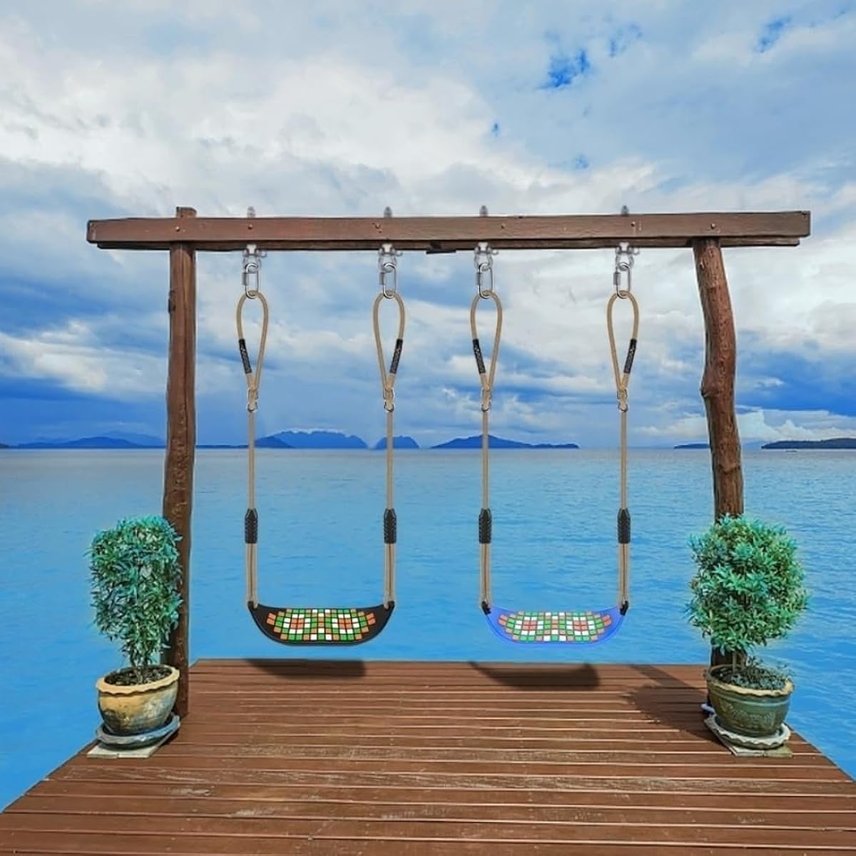 SELEWARE Plastic Swing Seat, Non-Slip Hanging Tree Swing Seat with Adjustable Rope, Durable and Comfortable Playground Swing Set for Kids Indoor Outdoor Backyard Blue