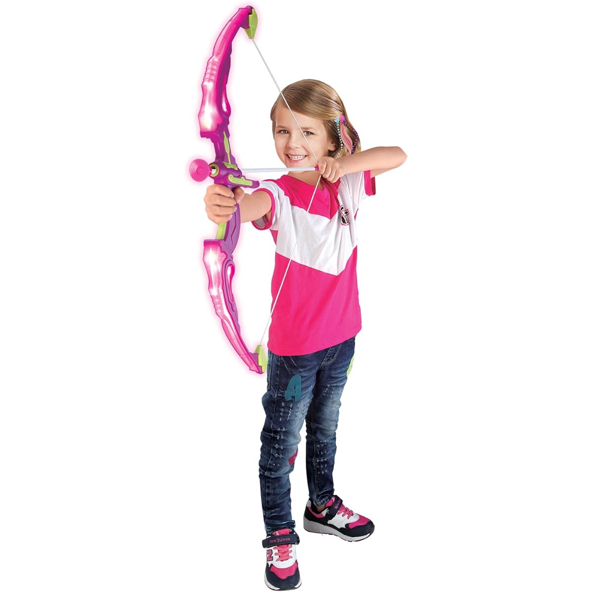 SainSmart Jr. Bow and Arrow Toy for Kids, Princess Basic Archery Set, Outdoor Hunting Game, Suction Cup Arrows, Target & Arrows, Pink