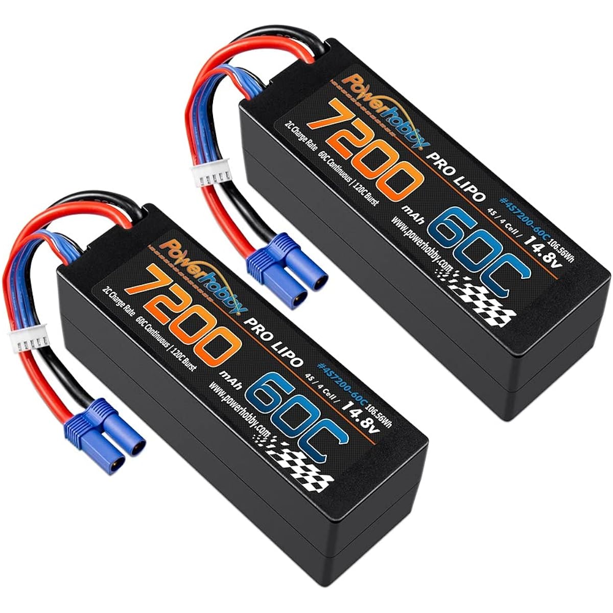 PowerHobby 4S 14.8V DDR4-60C-120C LiPo Battery EC5 4 Cell Hard Case (2 Pack)