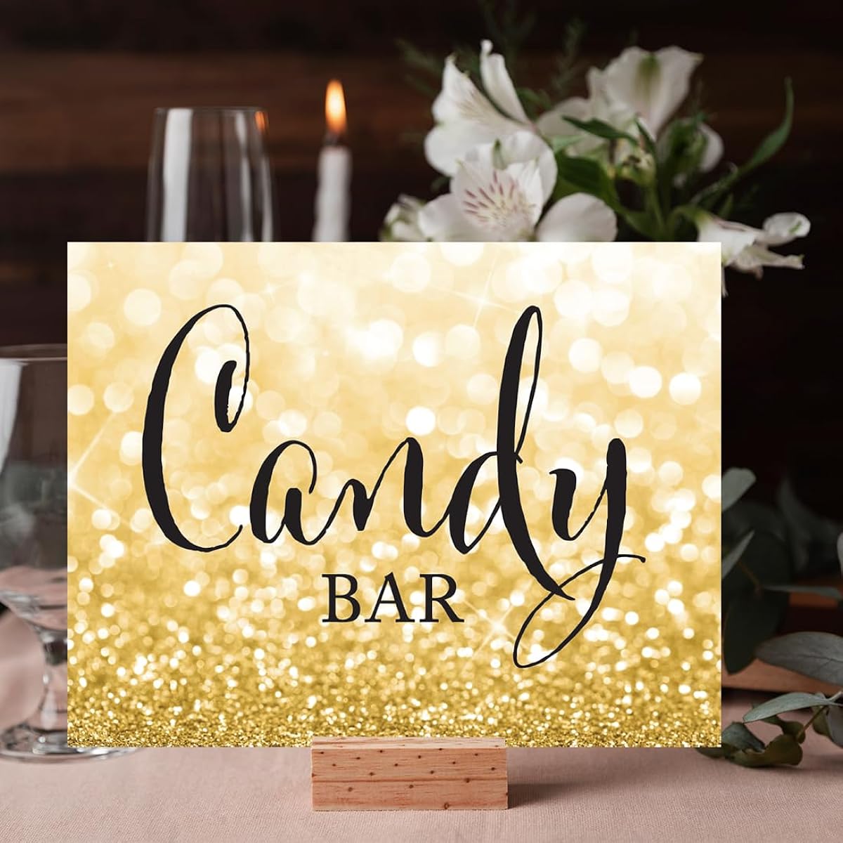 Andaz Press Wedding Party Signs Sparkly Gold Glitter 8.5x11 Inch Candy Bar Reception Dessert Table Signs 1 Pack