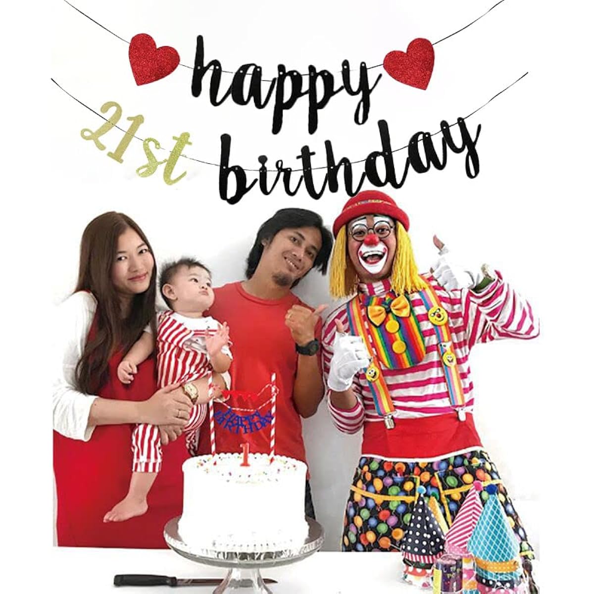 KUNGOON Happy 21st Birthday Party Decorations, Funny 21st Birthday Glitter Paper Banner, Cheers to 21st Birthday, 21st Party Backdrop Decorations for Boys/Girls (21 Years Old)