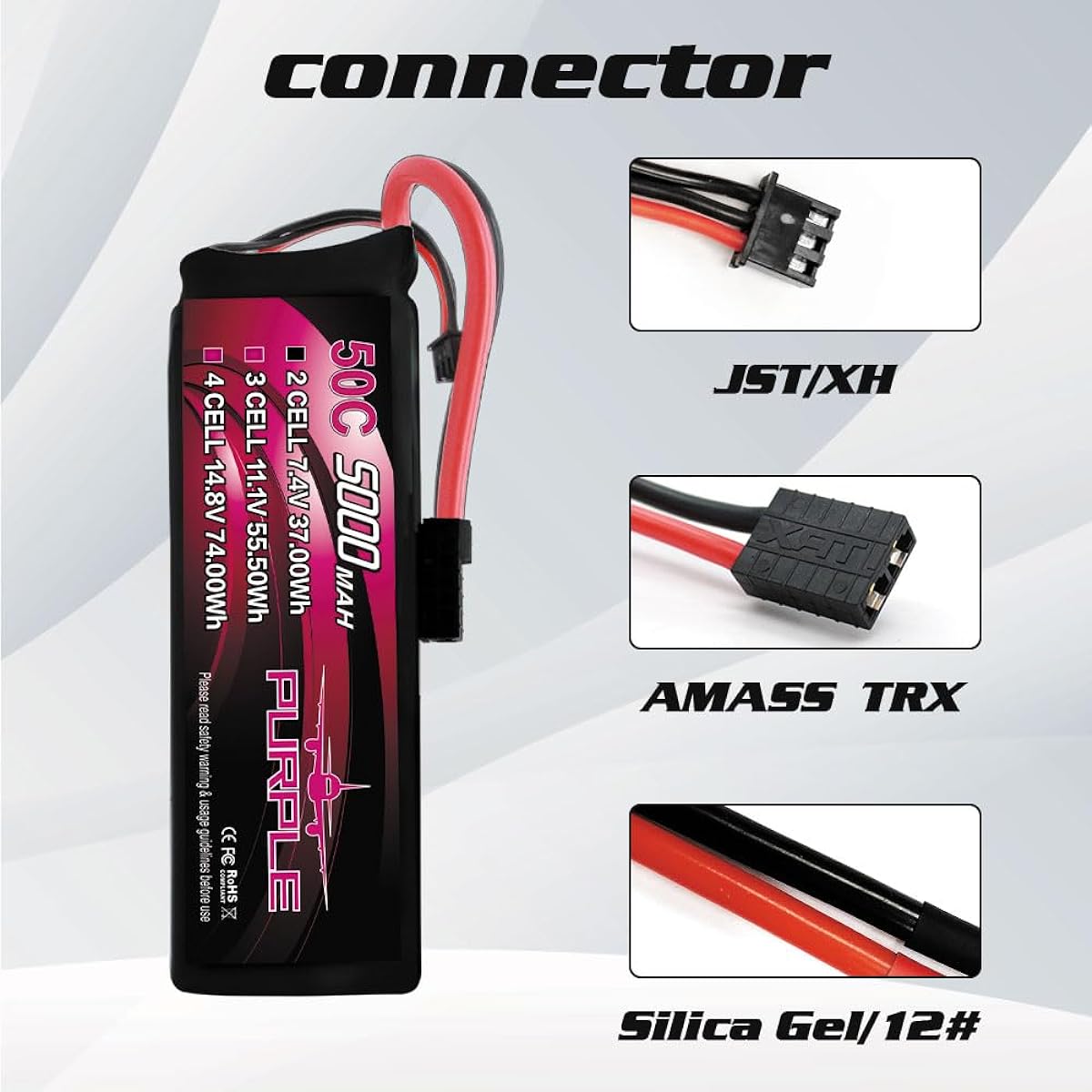 CNHL 5000mAh 2S Lipo Battery 14.8V 50C with TR Plug for RC Car RC Buggy Truck RC Truggy RC Heli Plane Drone FPV Racing