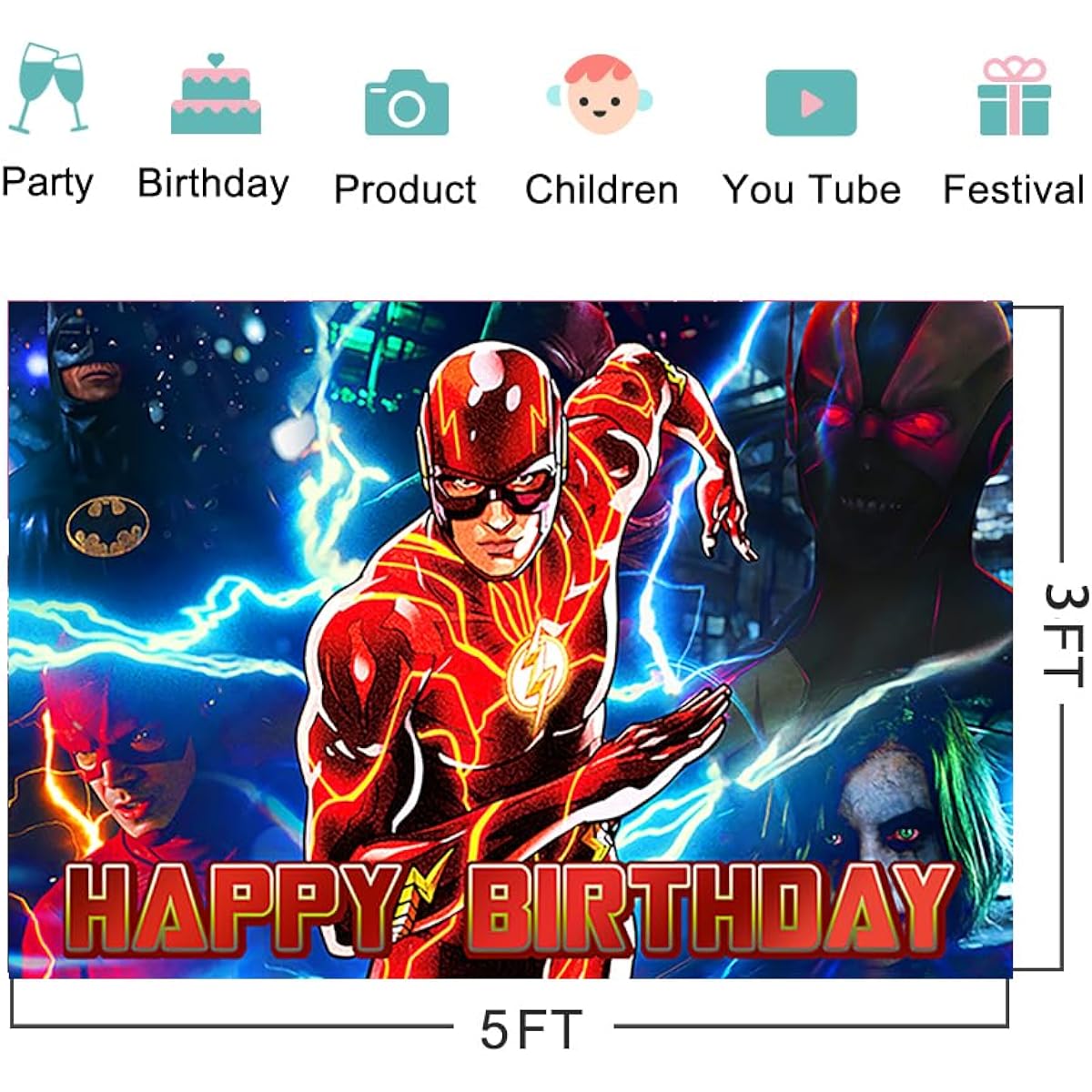 Flash Backdrop Red Birthday Party Decorations Superhero Backdrop Baby Shower Party Cake Table Decoration Supplies Superhero Flash Theme Banner 5x3ft