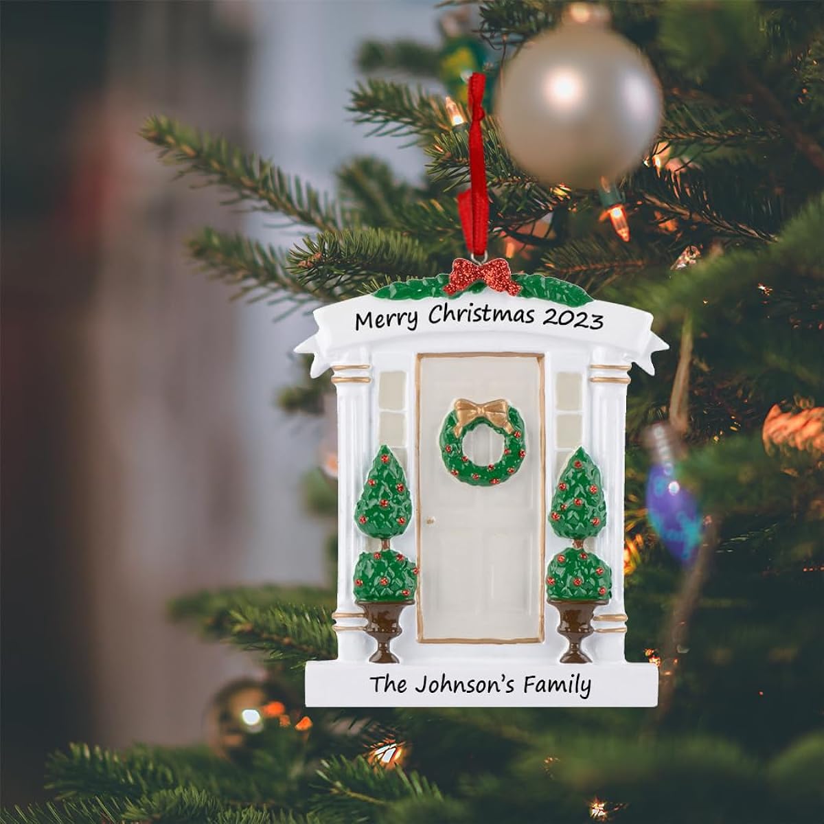 MAXORA White Door Christmas Tree Ornament, Personalized Housewarming Gift, New Home Ornament, Hostess Gift, First Christmas Ornament in Our New Home 2022