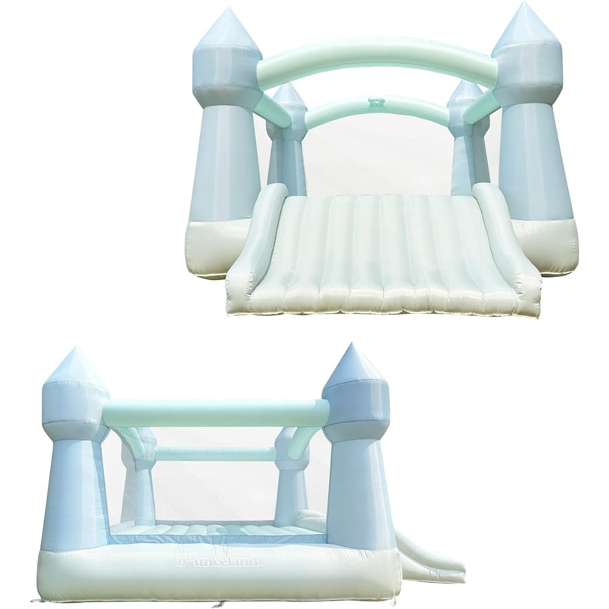 Bounceland Party Castle Daydreamer Mist Bounce House 16.5'L x 13.5'W x 9.5'H with Basketball Hoop, UL Powerful Blower, Trendy Pastel Colors, Fun Slide & Bounce Area, Castle Theme for Kids