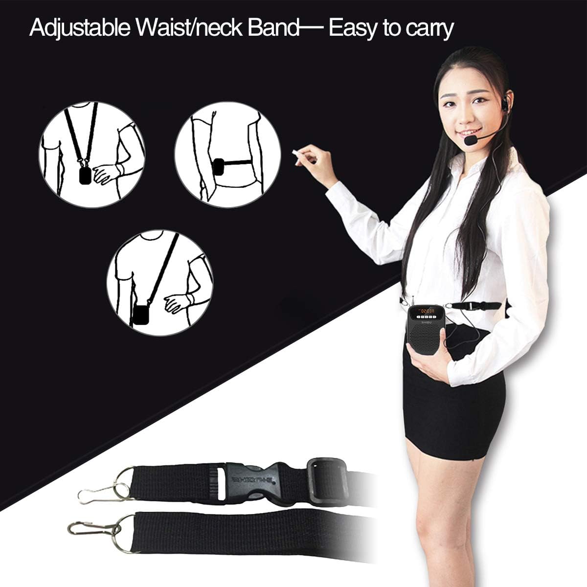 S278 15W Lightweight Portable Rechargeable Mini Voice Amplifier with Headset Mic, Bluetooth/Recording/FM Radio/MP3 Supported for Teachers/Tour Guides, etc.