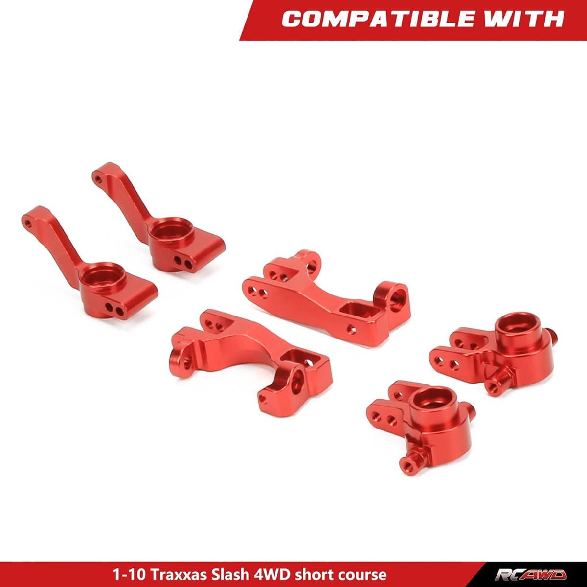 Aluminum Steering Block Caster Block C Hub Left and Right Stub Axle Carrier for Traxxas 1/10 Slash 4x4 RCAWD C Hub & Steering Hub & Rear Hub 6837 6832 1952 Red