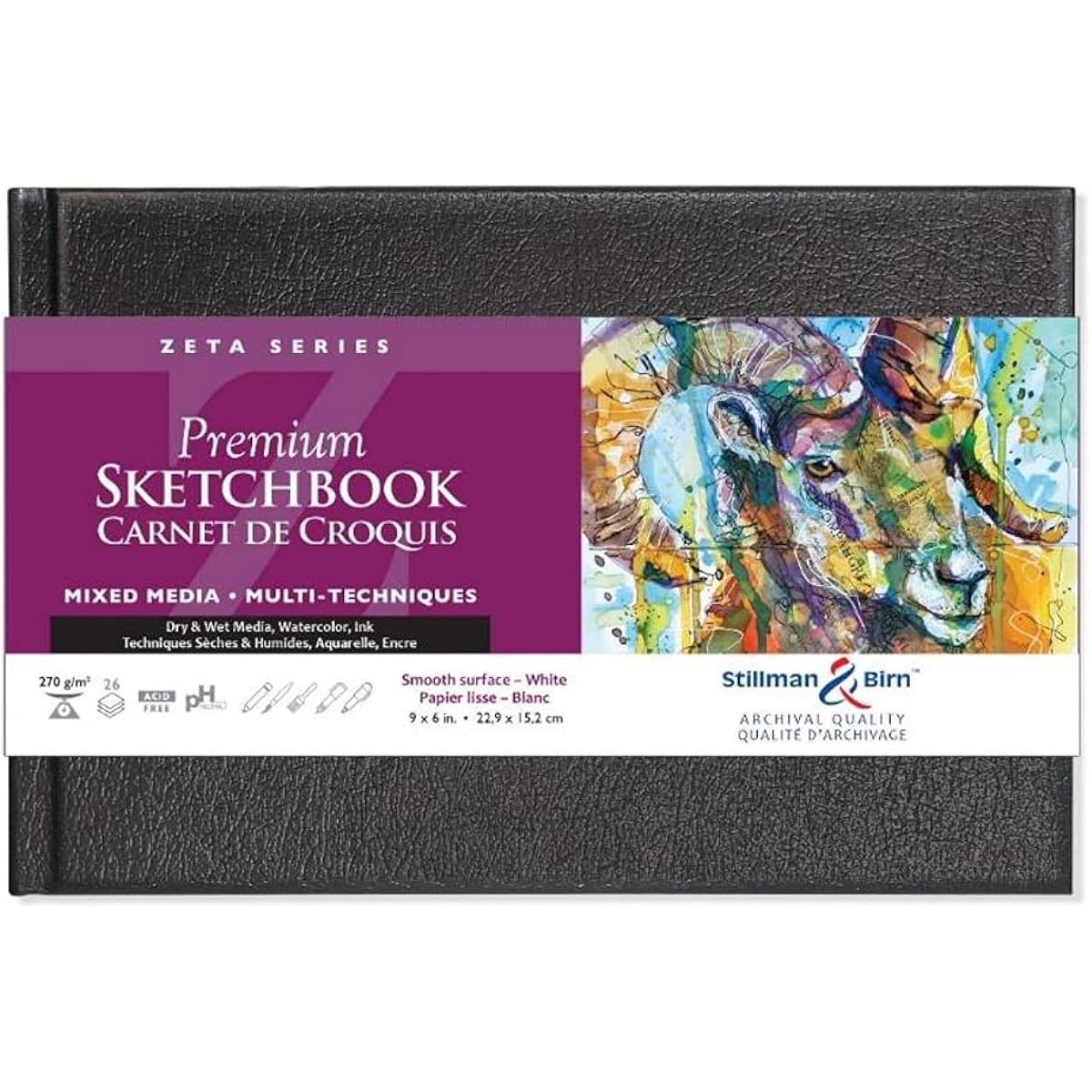 Stillman & Birn Zeta Series Hardcover Sketchbook Landscape 9 x 6 270gsm White Paper Mixed Media Made in the USA