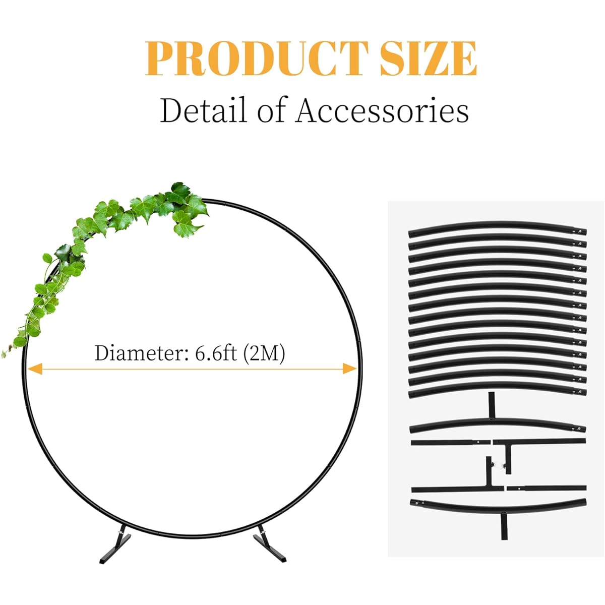 Fogein 6.6ft Round Backdrop Stand, Stable Circle Balloon Arch Frame, Metal Circle Arch Stand for Wedding Birthday Party Baby Shower Decorations (Black)