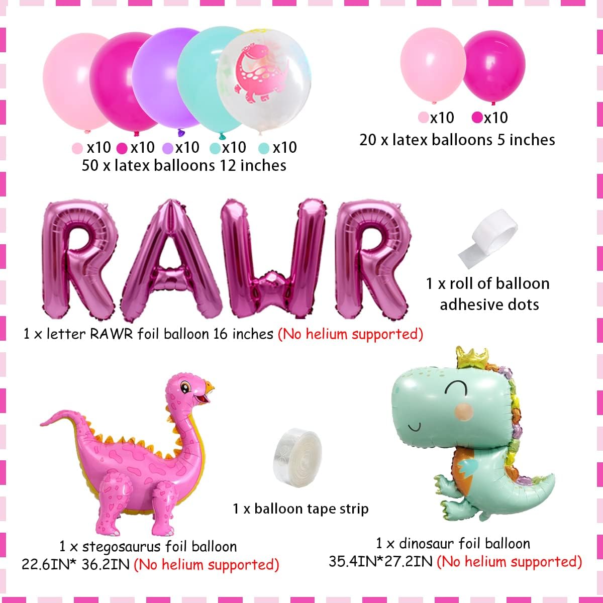 Dinosaur Balloon Garland Birthday Party Decorations Pink RAWR Dinosaur Party Supplies Stegosaurus Foil Balloons Garland Kit Jungle Theme Birthday Party Roar Dinosaur Decor