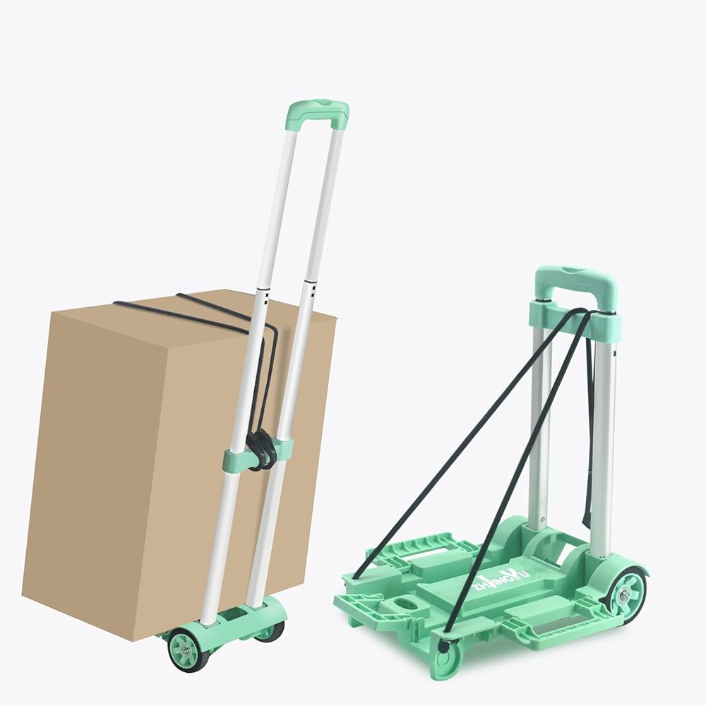 ZHJINGYU Carry Cart, Foldable, Lightweight, Expandable Plate, Quiet, Ultra Compact, Fixed Rubber Rope Included, Luggage Transport, Moving, Outdoor, 2 Wheels, Green
