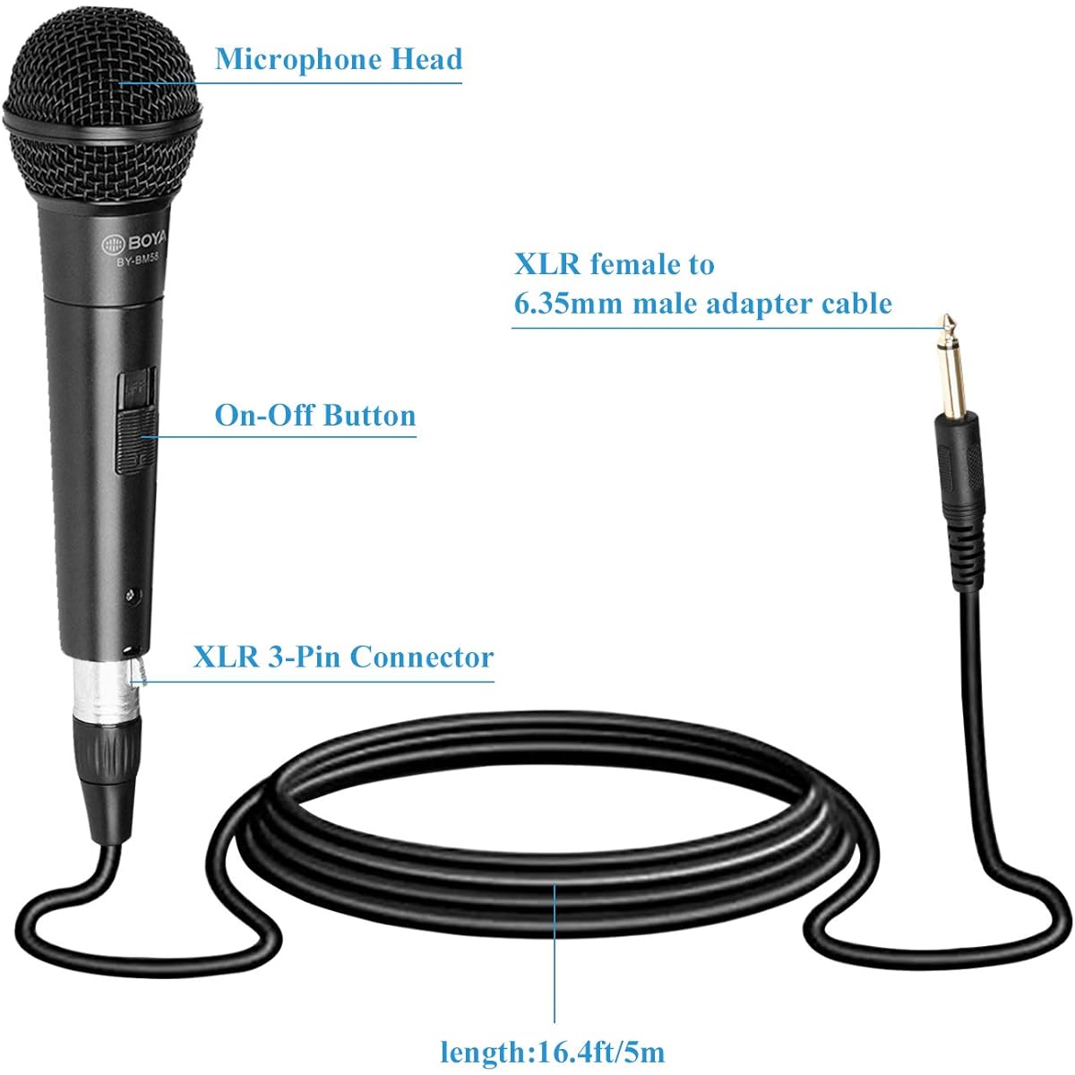 BOYA Cardioid Dynamic Vocal Microphone with Built-in Shock Mount Windscreen, XLR Dynamic Microphone with 6.35mm Adapter - Professional Microphone for Music and Recording