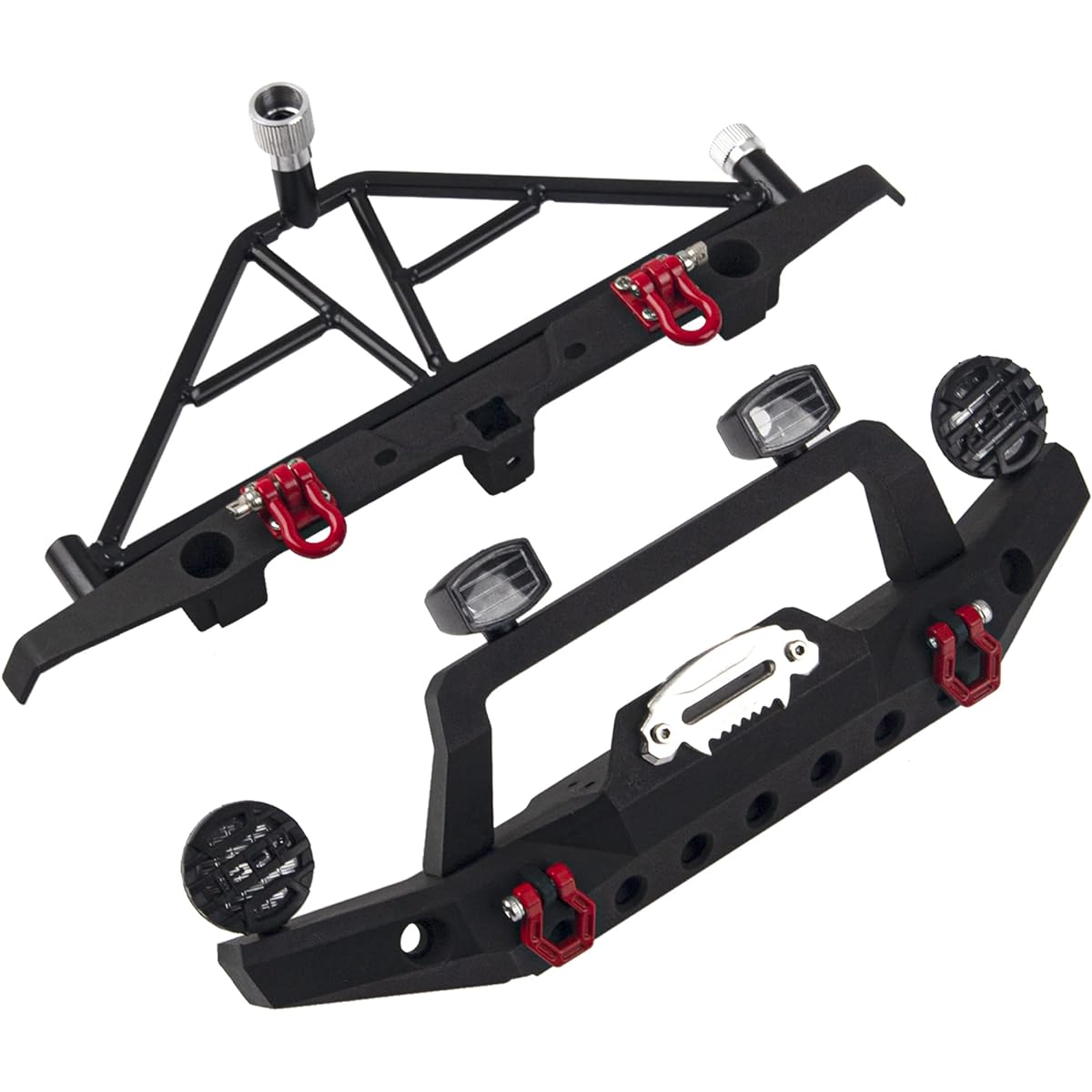 Vgoohobby Aluminum Front & Rear Bumper with LED Headlight Tow Hook Spare Tire Carrier Compatible with Traxxas TRX4 TRX-4 Axial SCX10 SCX10-II 90046 90047 SCX10-iii AX10300 1/10 RC Crawler Vehicle