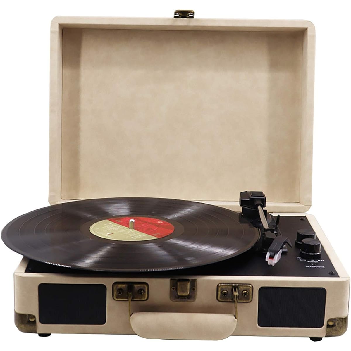 Retro record player, retro record player, vinyl record, electromechanical record player, suitcase record player