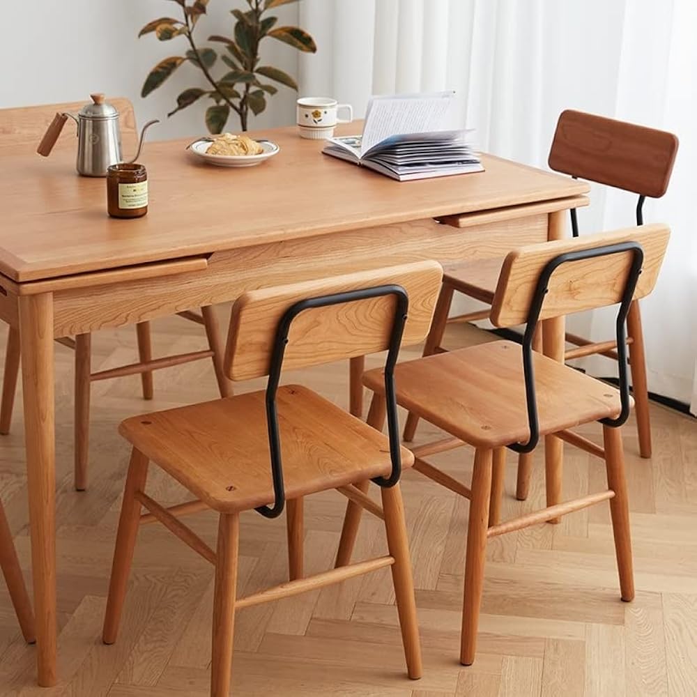 MU RONG Kiei Dining Chair Set of 2 American Cherry Desk Chair Solid Wood No Assembly Required Completed Product Height 80 x Width 45 x Depth 45 cm Dining Chair Chair Interior Scandinavian Study Desk Chair Dining Table Wooden Chair Scandinavian Style Cafe