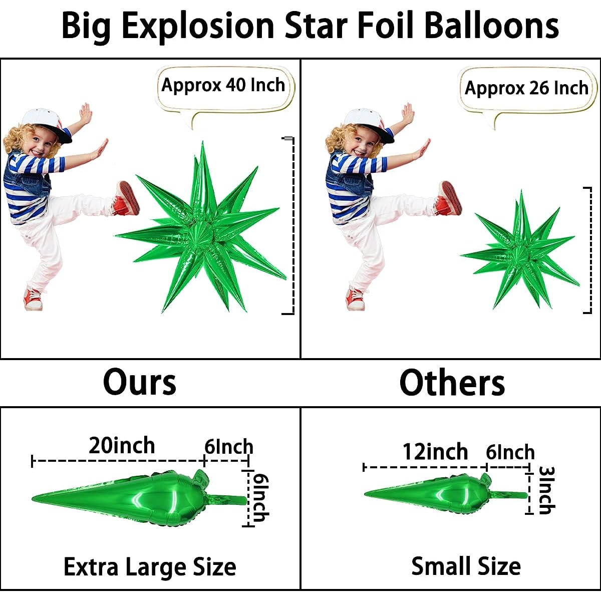 50pcs Green Star Balloons Green Starburst Balloons Foil Spike Balloons Big 26 Inch Explosive Star Foil Balloons Explosion Point Star Cone Balloons Birthday Party Decoration Supplies Wedding Baby Shower Photo Props Bachelorette