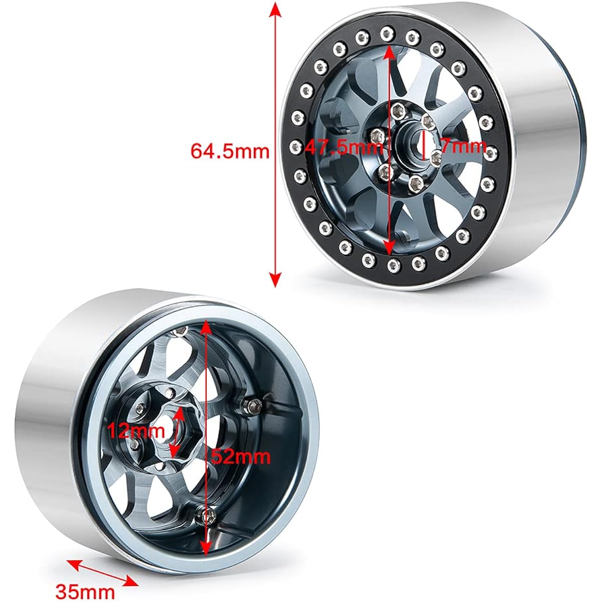 RCLIONS Aluminum 2.2" RC Beadlock Wheel Rims 35mm for Axail Wraith RR10 1/10th RC Crawler Truck Car 4pcs