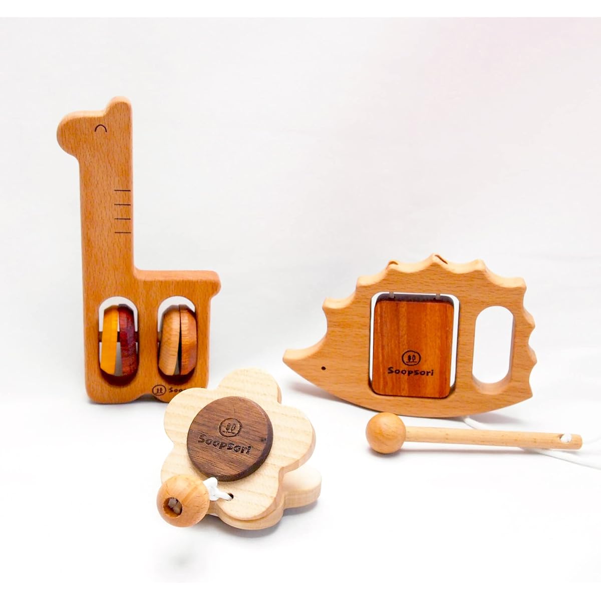 Spsoli Wooden Toy Baby Musical Instrument Toy Set of 3 mr-02