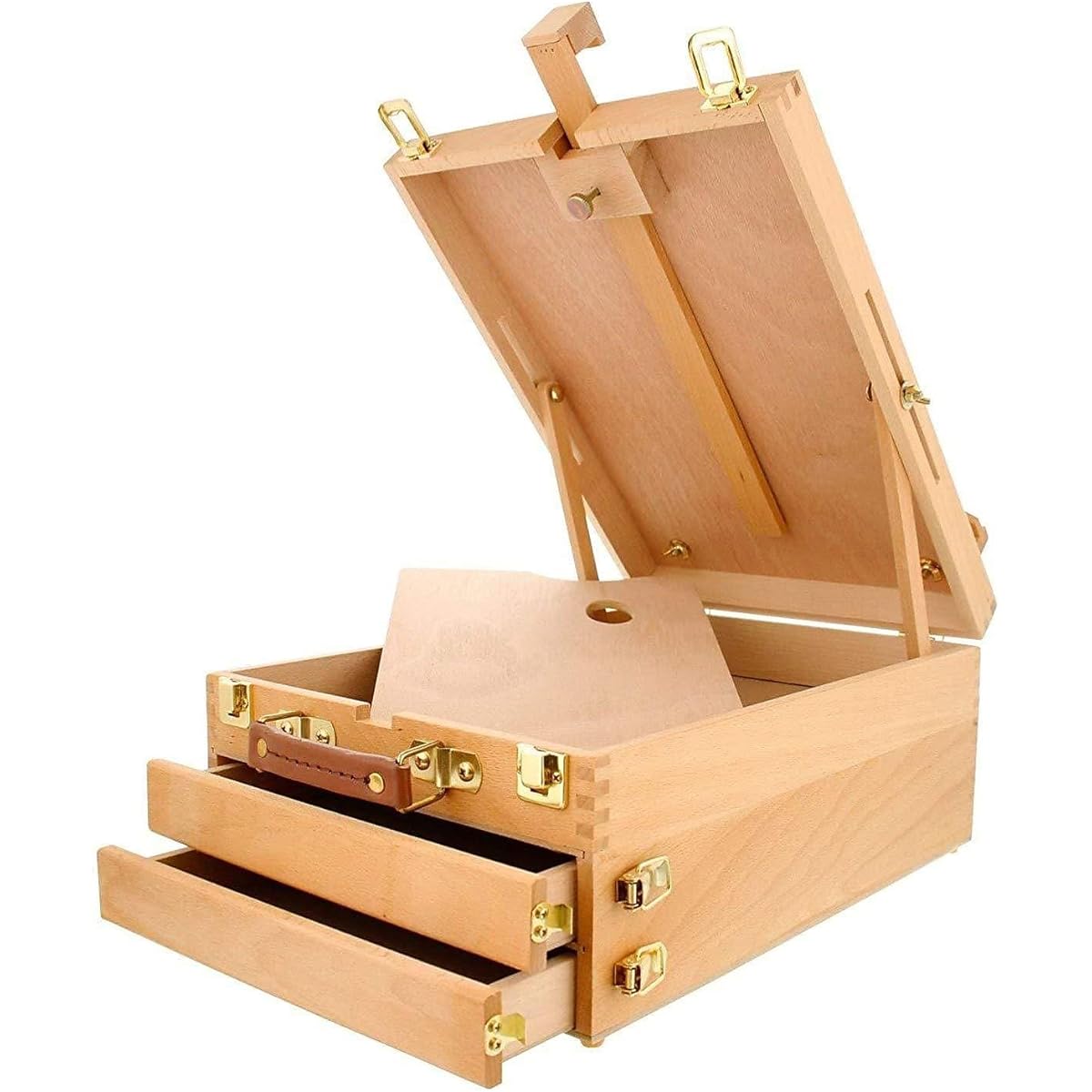 KINGART Extra Large 2 Drawer Adjustable Wood Table Sketch Box Easel Paint Palette Premium Beech Wood - Portable Wooden Artist Desktop Case - Store Art Paints, Markers, Sketches, Draws