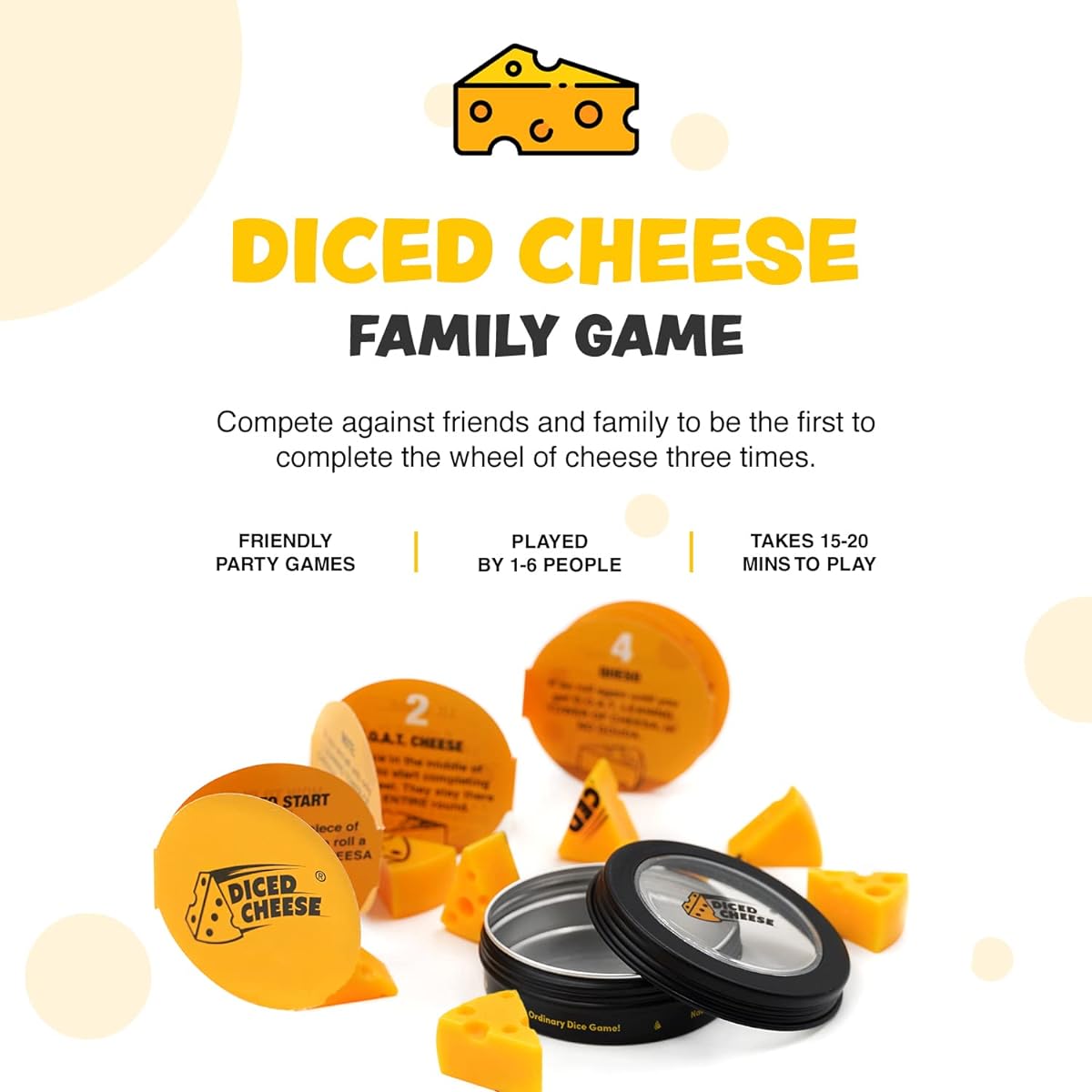 Dice Cheese Game - Family Friendly Party Game - Dice Game for Adults and Teens - 1-6 Players, Pack of 4