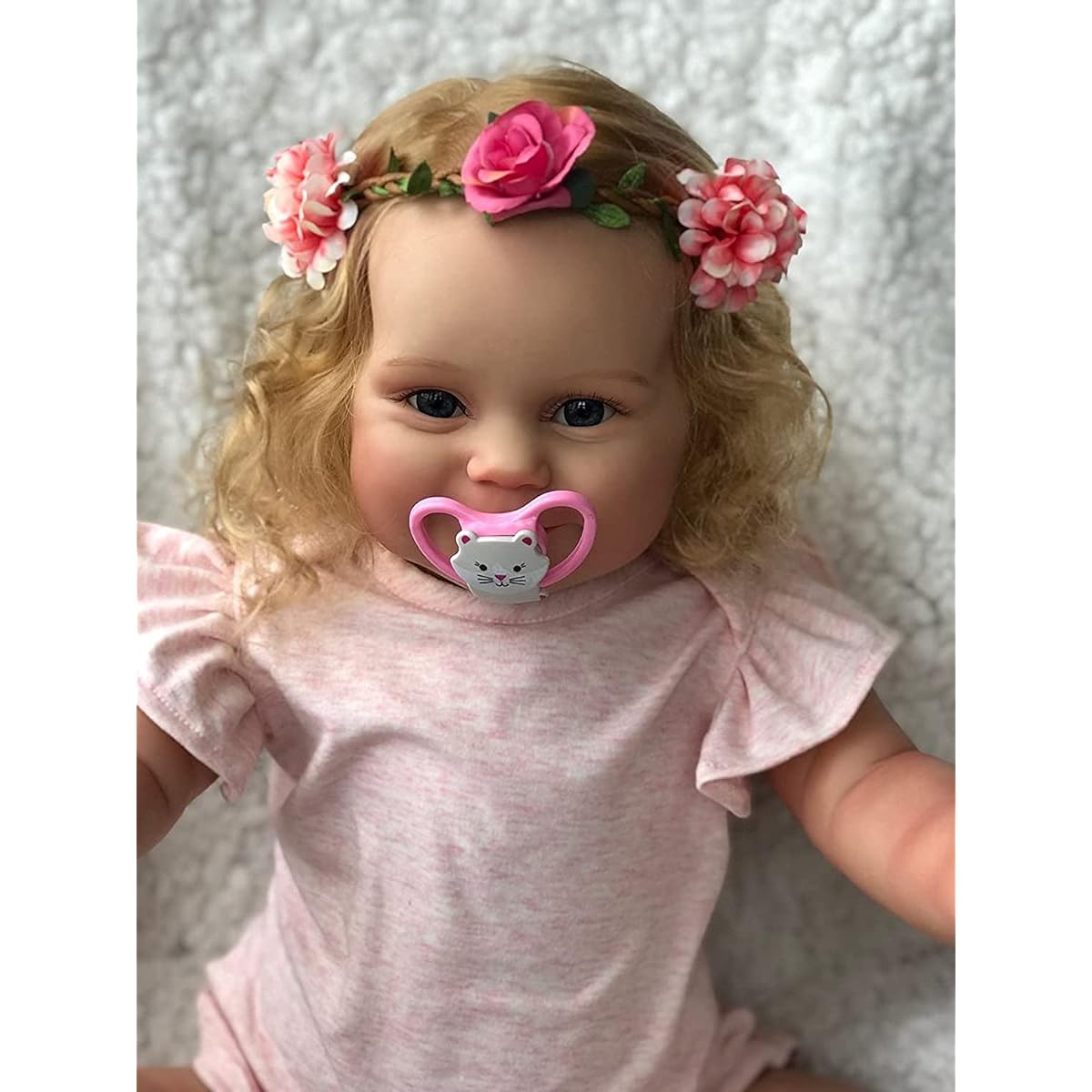 Pinky Reborn Baby Doll 20 Inch Newborn Baby Doll Toddler Girl Blonde Hair Realistic Doll Handmade Bain Silicone Reborn Doll Ages 3+