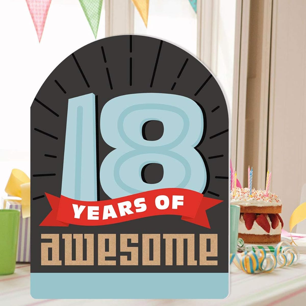 Big Dot of Happiness Boy 18th Birthday - Happy Eighteenth Birthday Giant Greeting Card - Large Shape Jumbo Card - 16.5 x 22 Inches