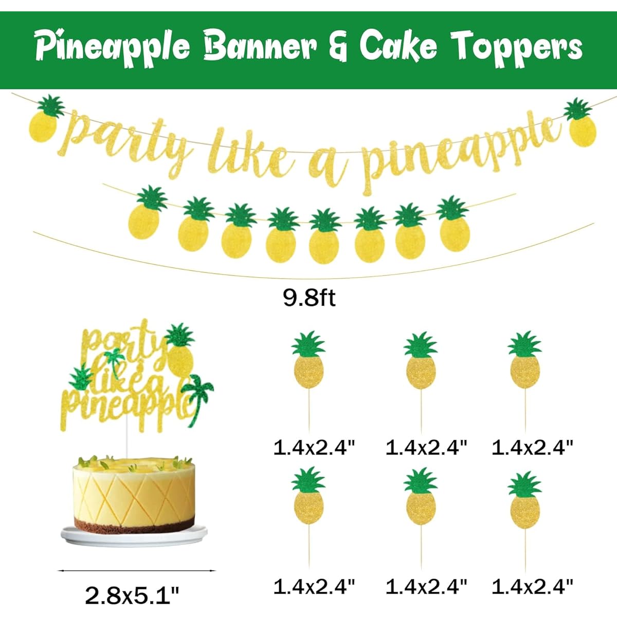 Hombae Pineapple Party Decorations, Pineapple Party Supplies, Pineapple Cupcake Toppers, Pineapple Foil Balloons for Men Hawaiian Luau Tropical Summer Party Decorations Supplies, Party Pineapple Banner Green Yellow Paper Fans Pineapple Cutouts