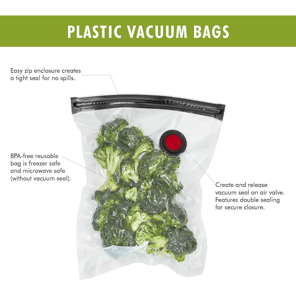 ZWILLING Fresh & Save 10 Pieces Medium Vacuum Sealer Bags 1 Gallon Reusable Sous Vide Cooking Bags for Meal Prep
