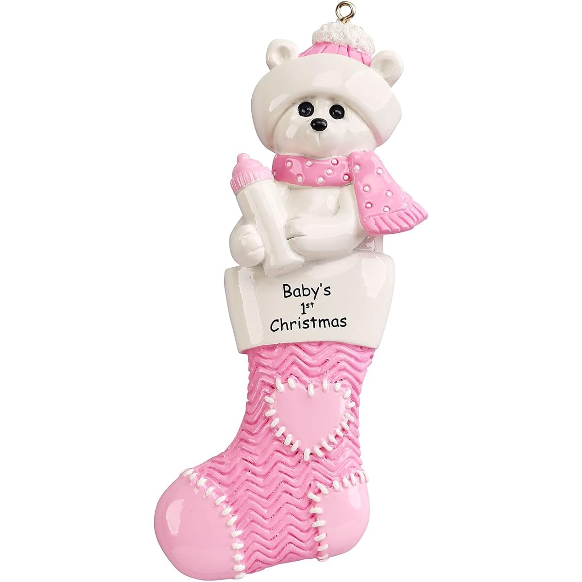 Personalized Baby Polar Bear Pink Stocking Christmas Tree Ornament 2021 - Little Girl Heart Toy Love New Mom Shower God Present Stuffer Holiday Tradition Nursery Granddaughter - Free Customization