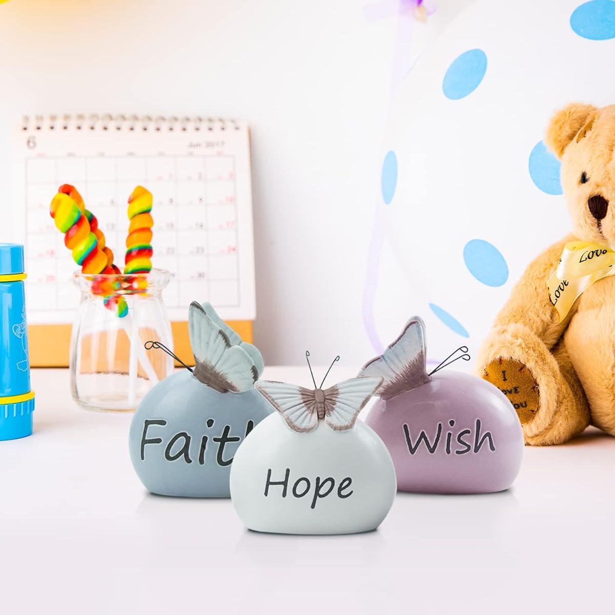 LIFFY Ceramic Piggy Bank Set for Kids and Adults - Piggy Banks with Inspirational Sayings for Hope, Faith and Wishes - Perfect for Coin Storage and Home Decor - Unique Gift Idea for Boys and Girls